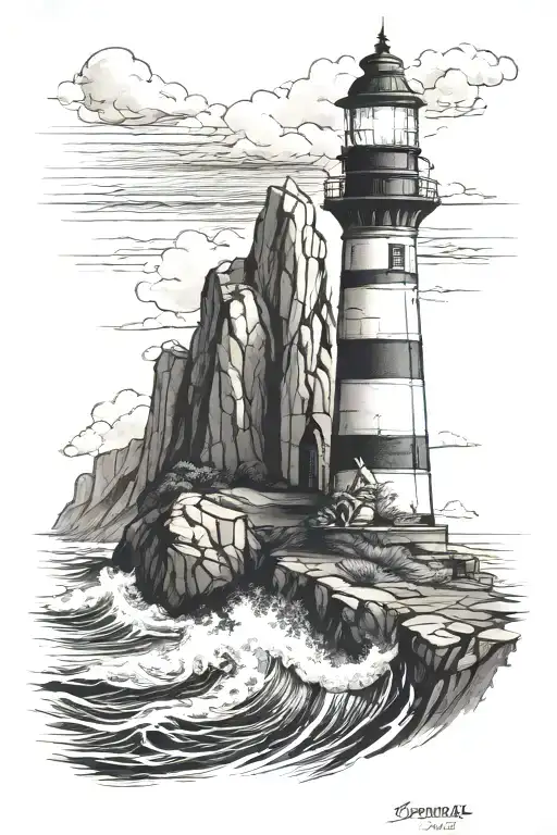 Lighthouse On A Cliff With Waves Hitting The Rocks