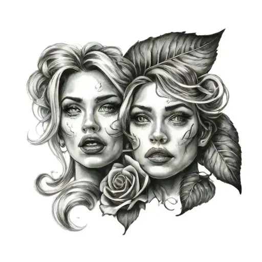 Feminin Happy And Sad Face Black And White Realistic