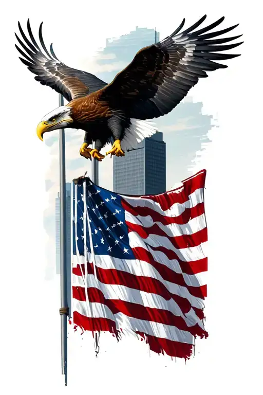 Twin Towers American Flag And Eagle