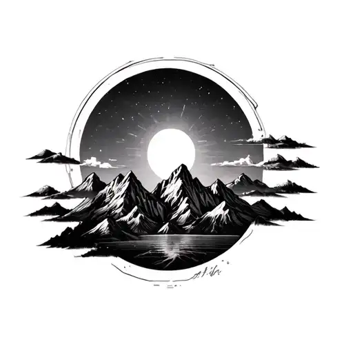 Sun Sky Mountains Black Grey