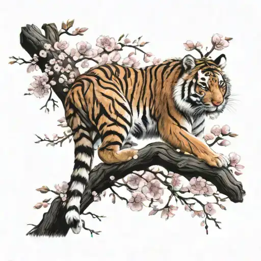 Tiger In A Sakura Tree
