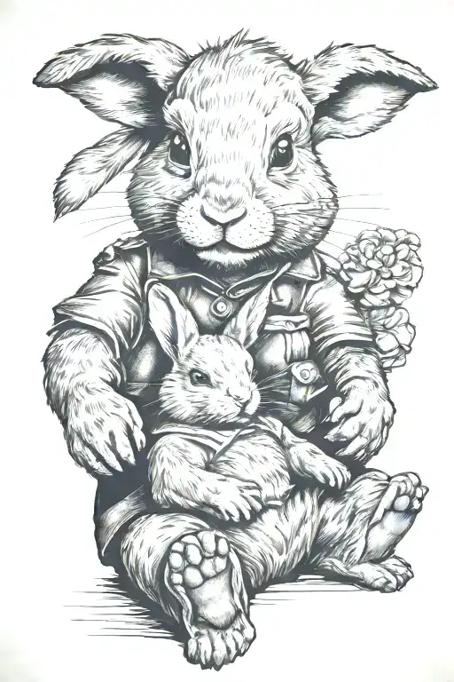 Rabbit And Bear Sitting