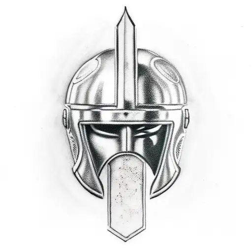Spartan Helmet Crossed By An Arrow With Written Memento Mori