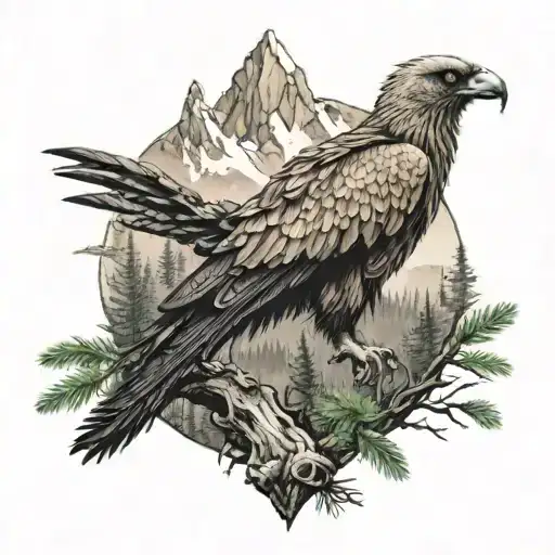 Alpine Mountain Fir Forest With Bearded Vulture