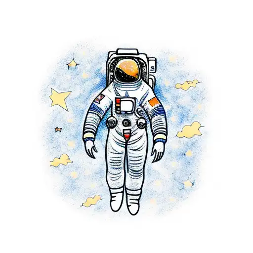 Full Body Astronaut With Stars Around Him Reaching For Something Infront