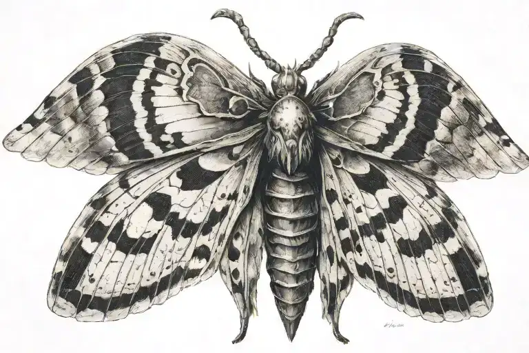 Death Moth With Real Skull In The Wings Spread
