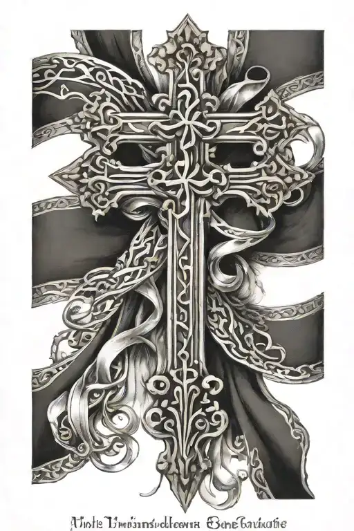 Cross Tattoo With 6 Ribbons With Kids Names Incorporated