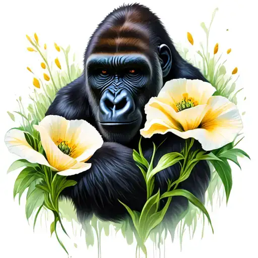 Gorilla With Poppy And Gladiolus