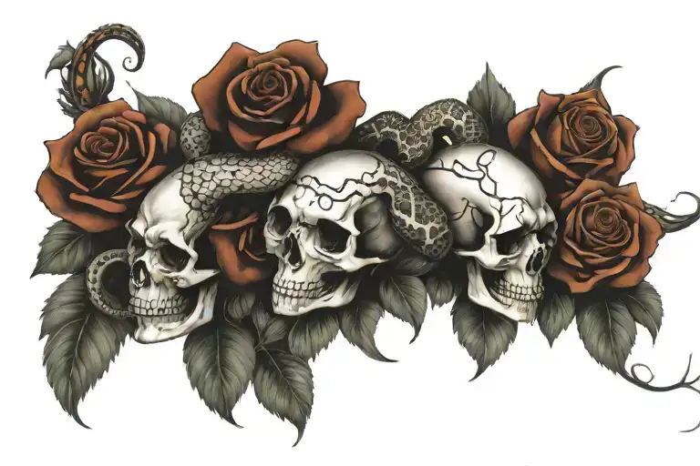 Skulls And Roses With A Snake Intertwined