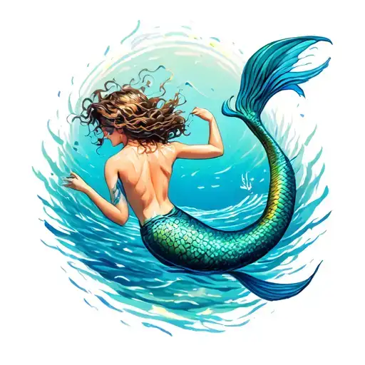 Ocean Scene Mermaid Swimming