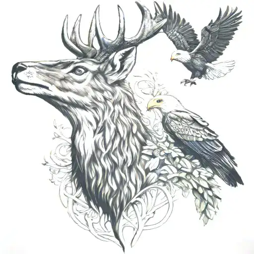 Deer And Bald Eagle