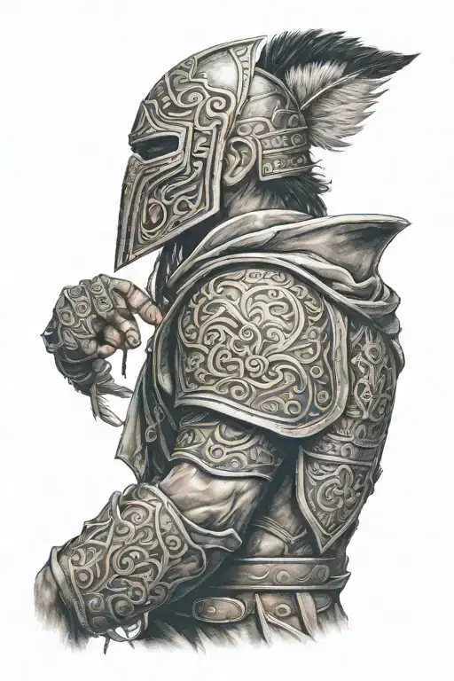 Back Profile Of Phonecian Warrior With Mask Covering Up His Whole Face