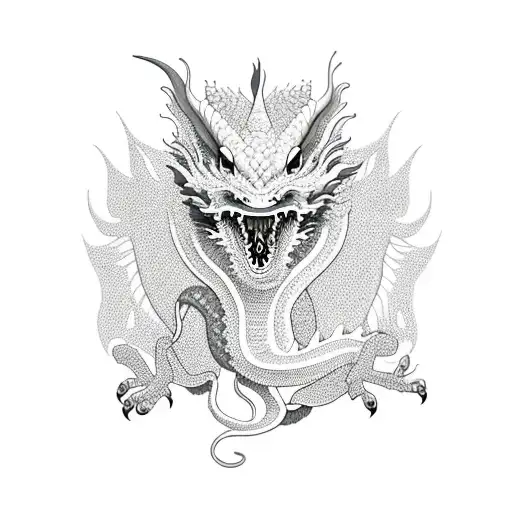 Oriental Dragon With Flowers