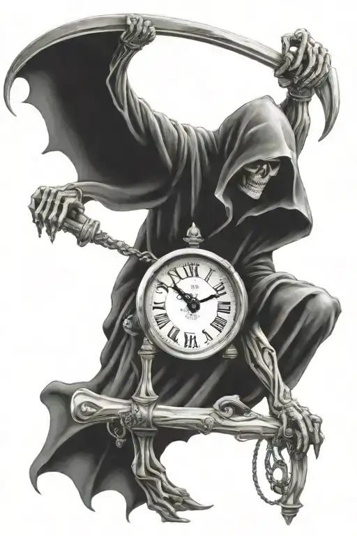 Grim Reaper Holding Clock Time Running Out