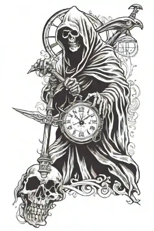 Grim Reaper Holding Clock