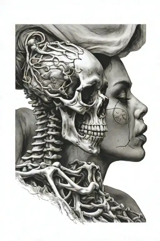 Woman Kissing A Skeleton From The Side