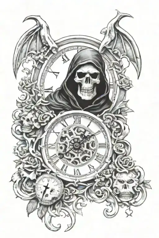 Grim Reaper With Clock And Skulls