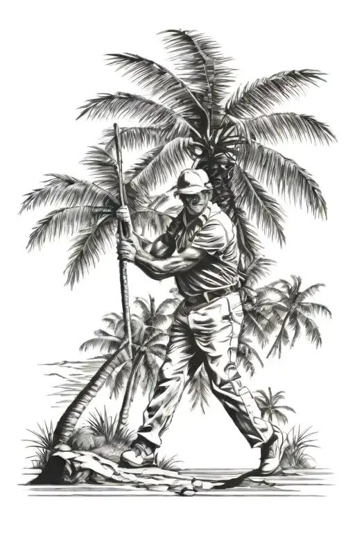 Golfer On A Beach Scene With Palm Tree