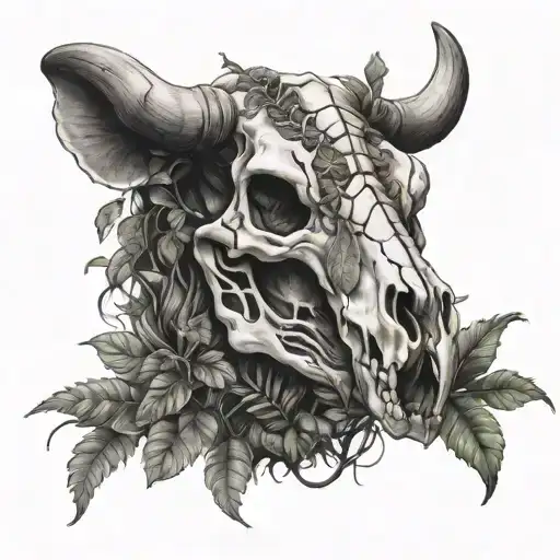 Bull Skull Drooling On Plants Growing Through Skull
