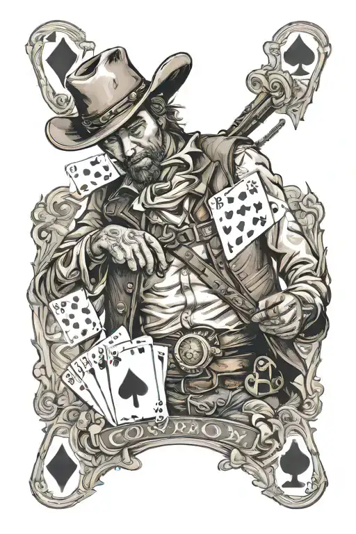 1800'S Cowboy Holding Up Playing Cards