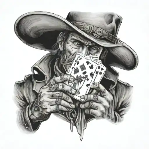 1800'S Cowboy Holding Playing Cards