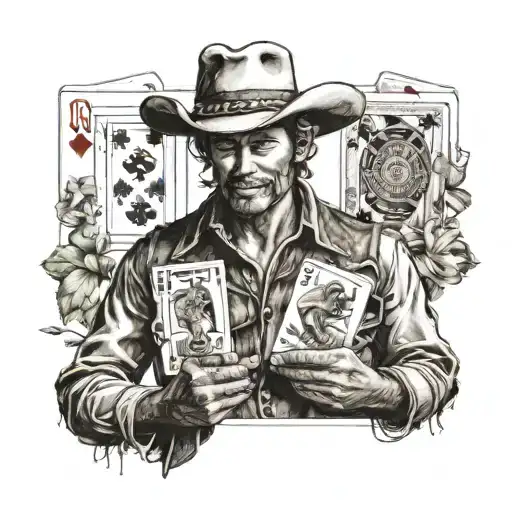 1900'S Cowboy Holding Playing Cards