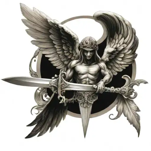 Sword With Wings Angel And Bone With A Halo