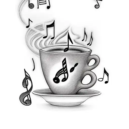 A Coffee Cup With Musical Notes Pouring Out Of It