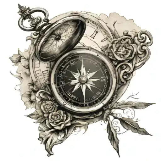 Compass Combined With Old Clock