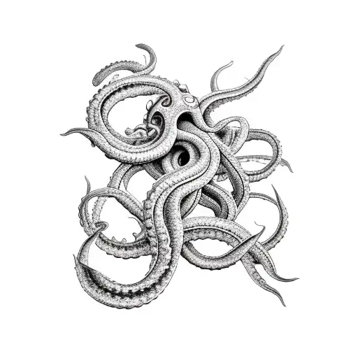 Kraken And Boat Black And White