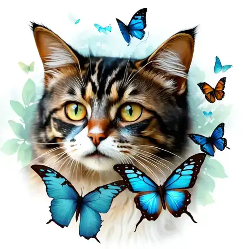 Cat With Butterflies Surrounding