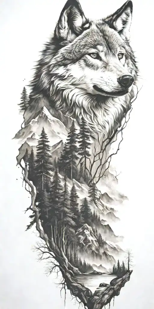 Wolf And Mountains And Trees