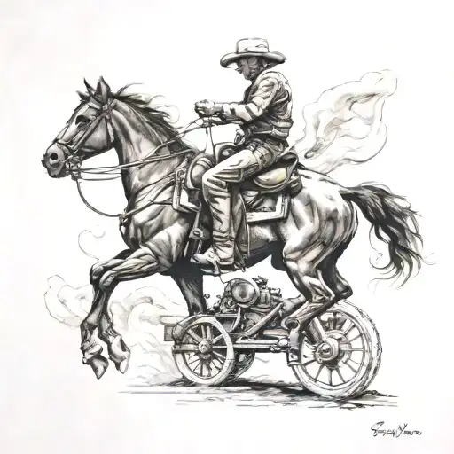 Cowboy Lassoing An Engine