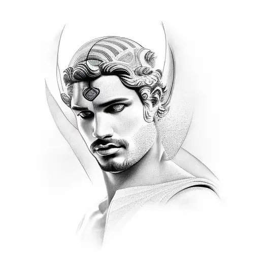 Greek God With Geometric Designe In The Background