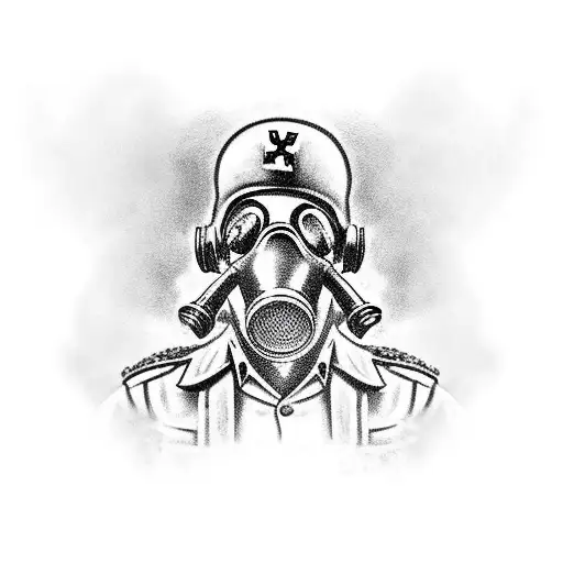 A German Ww2 Soldier Standing With A Gasmask On