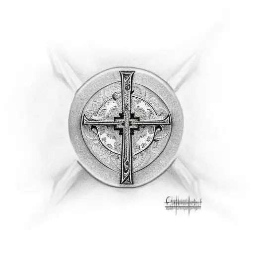 Christian Cross With A Deer And Bird