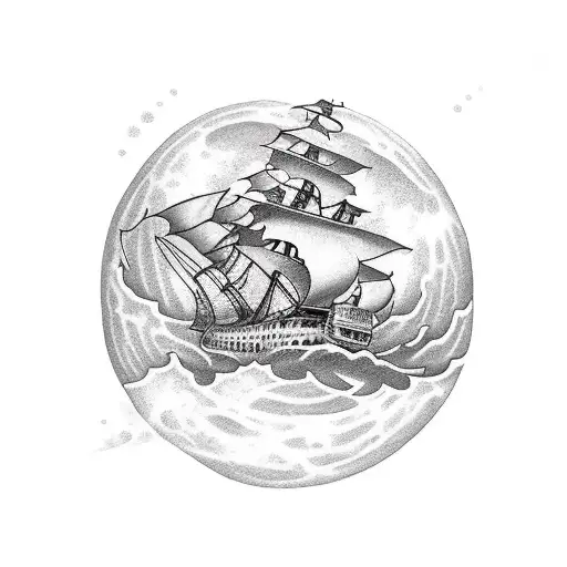 Kraken Attacking A Ship With A Full Moon As The Backdrop