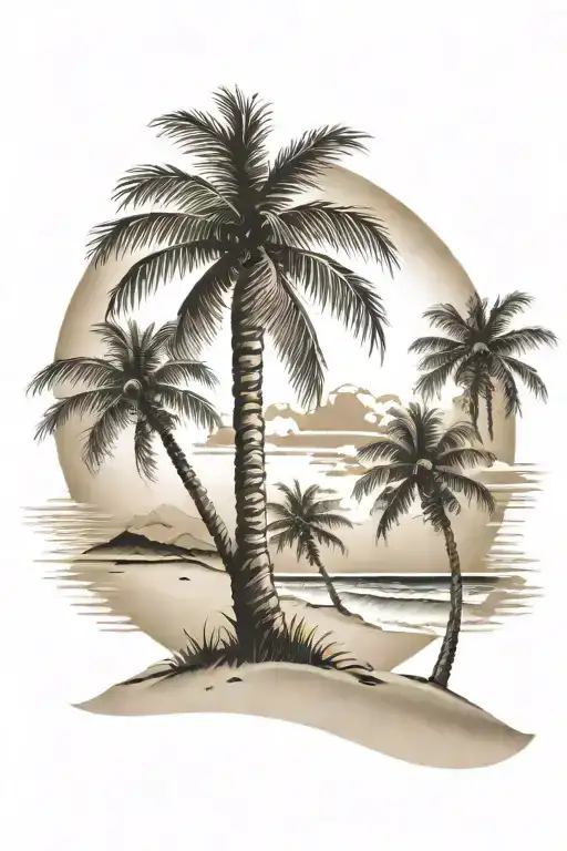 Beach Shore With Palm Trees With Flag