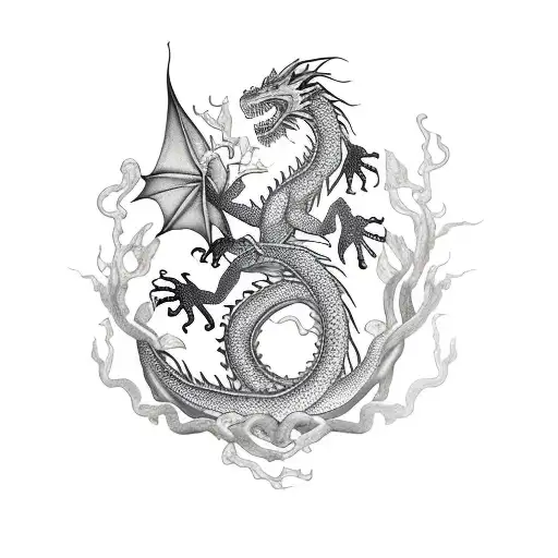 Dragon Entangled Between Leaves Of A Tree