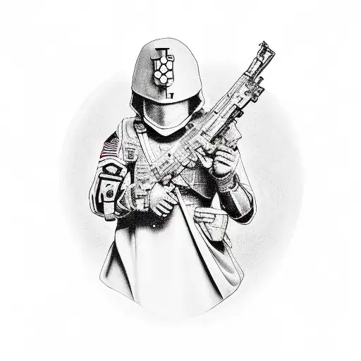 A Futuristic Military Soldier Holding A Bible In One Hand And A Video Game Controller In The Other