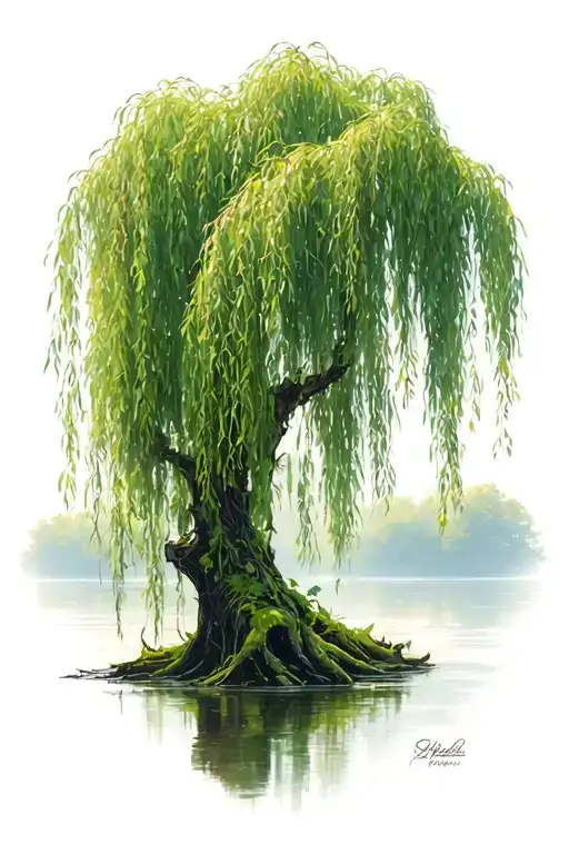 Weeping Willow Braches Flowing In Wind