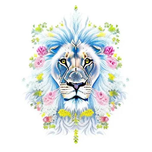 A Majestic Lion Surrounded By Vibrant Flowers