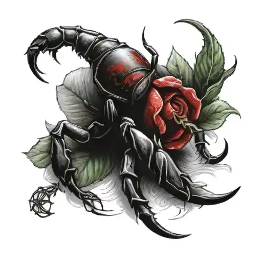 Scorpion With A Red Rose Hyper Realistic