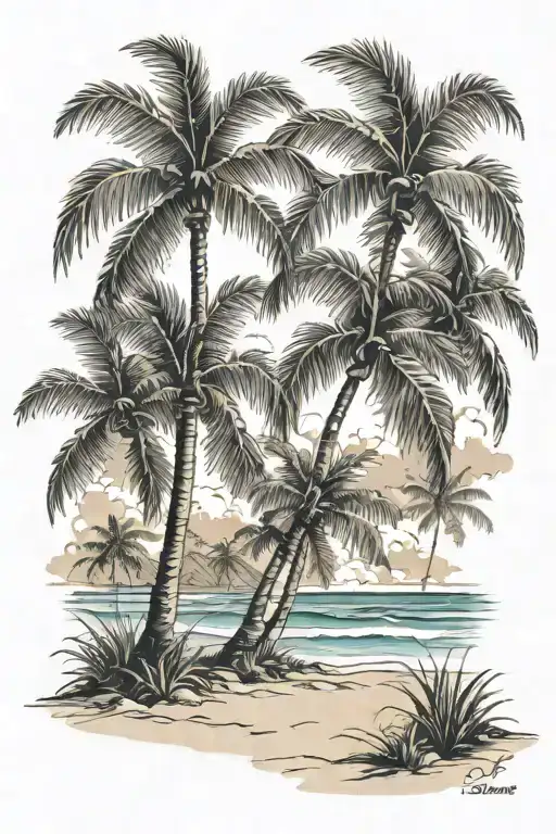 Beach Scene With Palm Trees