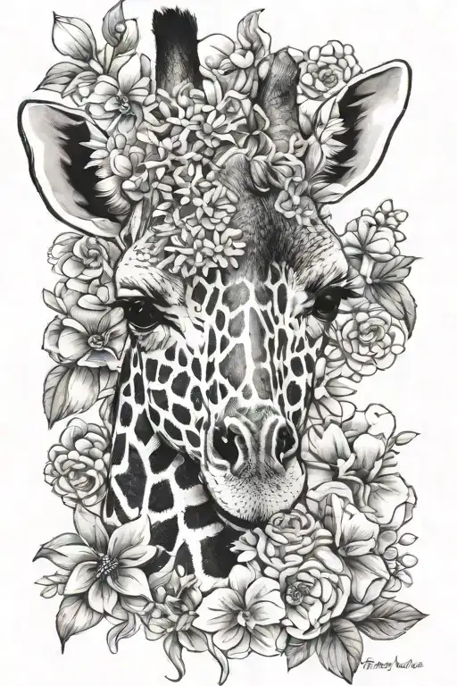 Half Giraffe Face With June And September Birth Flower Blooming