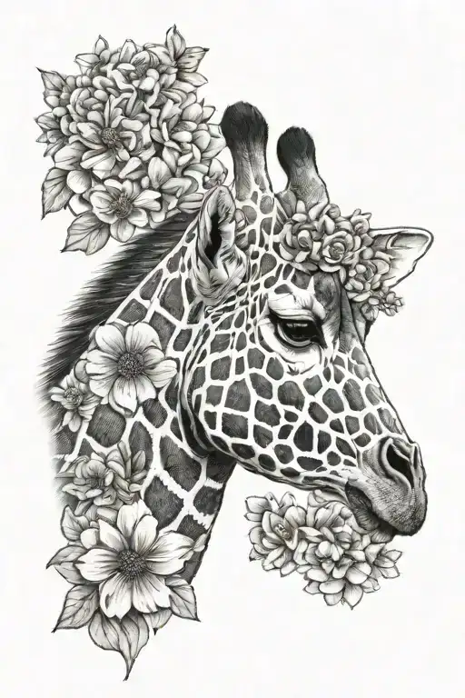 Half Giraffe Face With June And September Birth Flowers