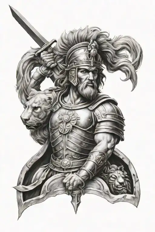 Roman Warrior Inside A Lion Head