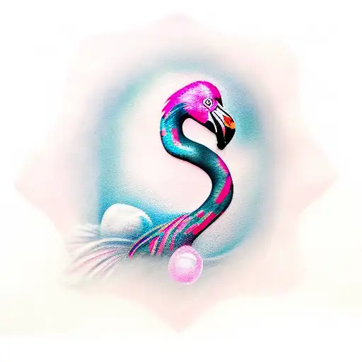 Pink Flamingo Blowing Bubbles Holding A Lacrosse Stick