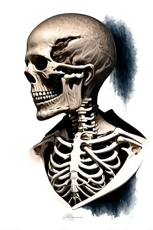 Bust Of A Man Half Skeleton Who Gives His Soul To The Exit Of His Chest
