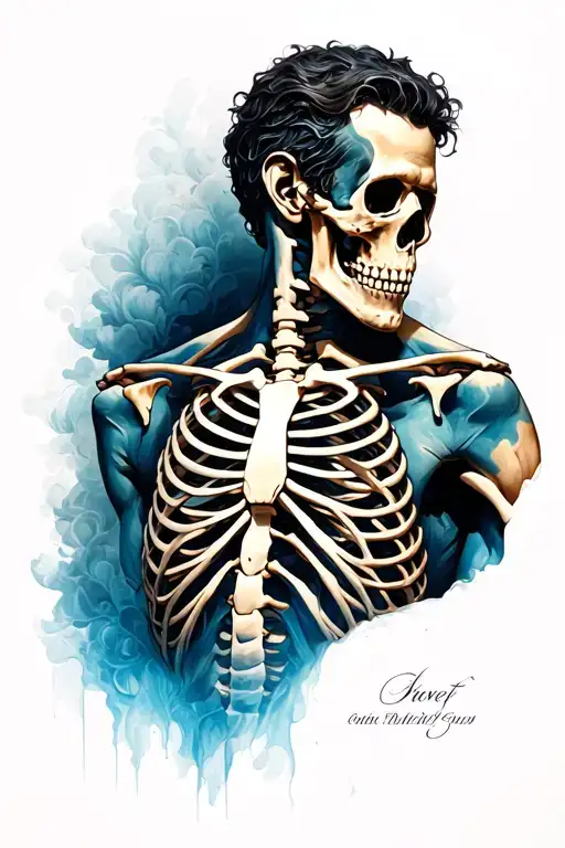 Bust Of A Man Half Skeleton Who Gives His Soul To The Exit Of His Chest